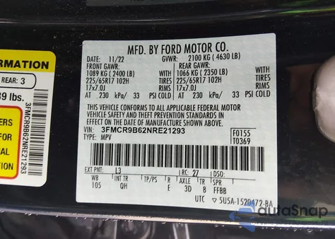 2022 Ford Bronco Sport Big Bend z USA, uszkodzony, nr VIN 3FMCR9B62NRE21293